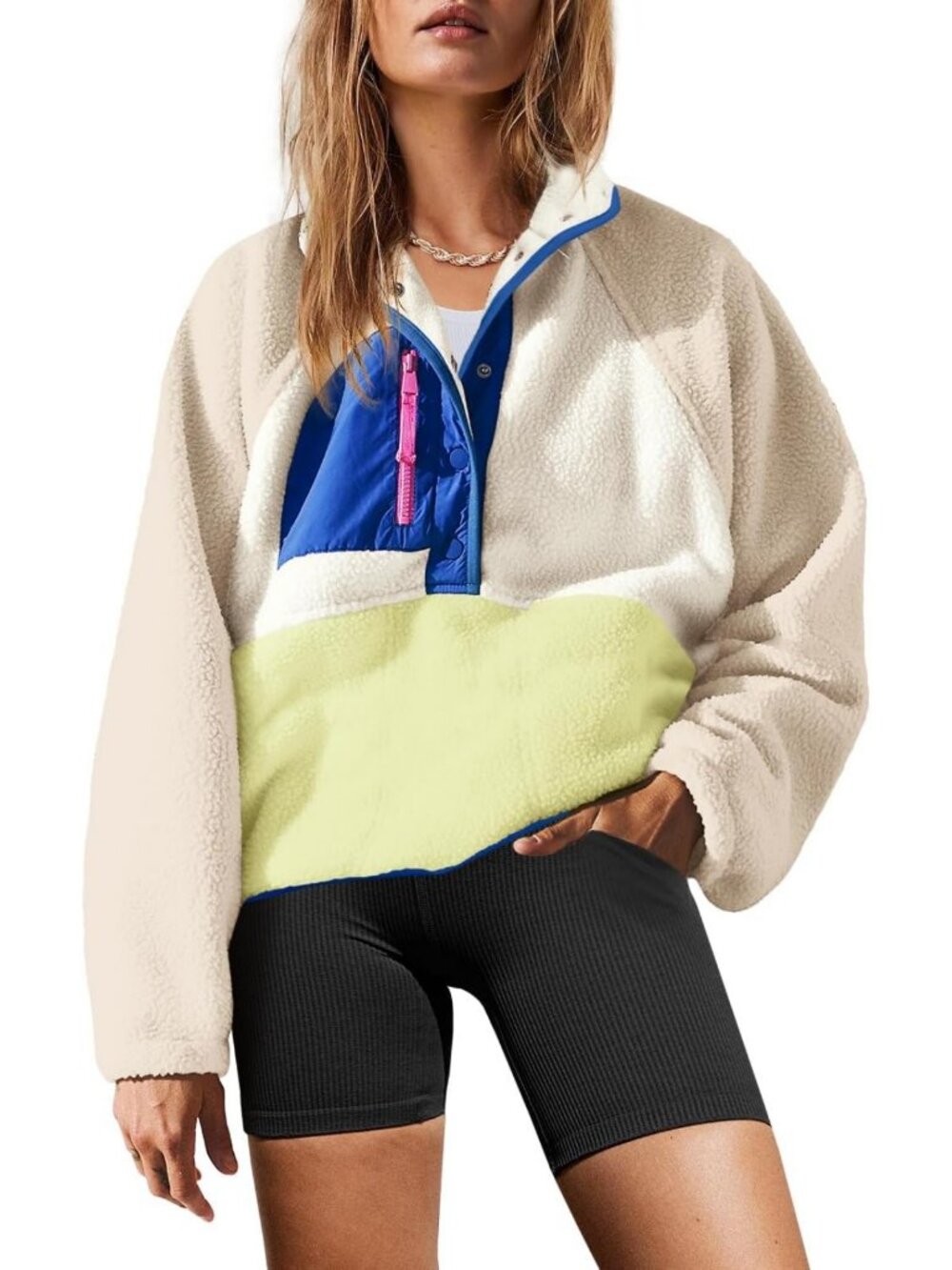 Cozy Women's Fleece Pullover Sherpa Jacket with Pockets - Perfect for Fall!